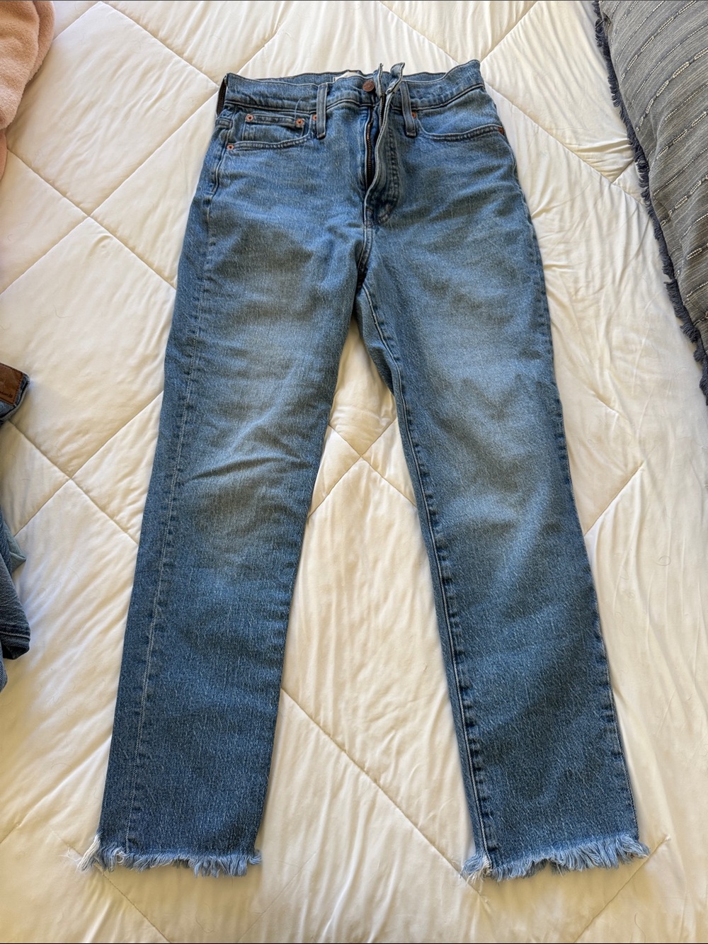 Madewell Straight Leg Jeans in Medium Blue with Frayed Hem